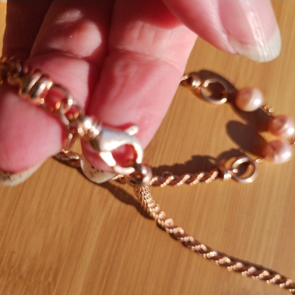 Honora Bronze Italy Genuine Pink Pearl Necklace, Rose Gold Finish, 36" Long. - Picture 8 of 14